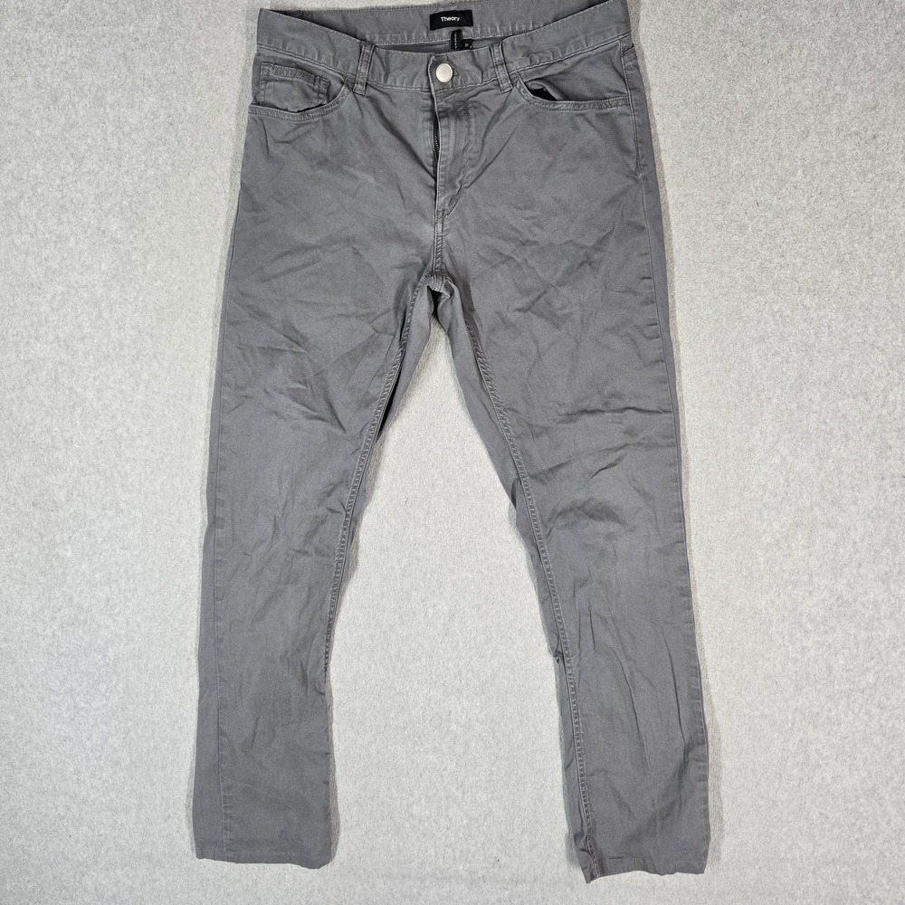 Theory Men Pants 31 Gray Chino Twill Zipper 29" Inseam Stretch